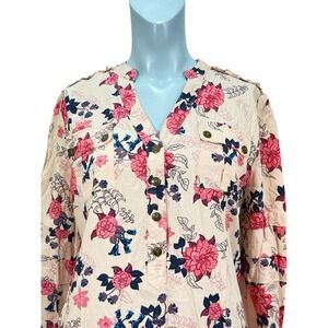Matilda Jane Women's Large Pink Multicolored Floral Print Blouse 3/4‎ Sleeve